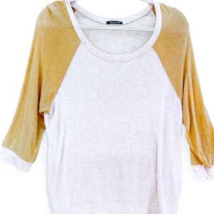 Pink Clover Cream & Mustard Yellow Raglan Baseball Top Large